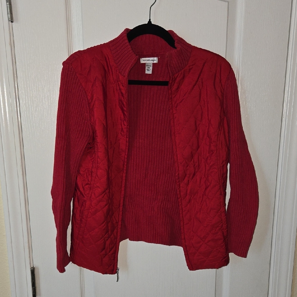 croft & barrow Quilted Cable-Knit Open Cardigan in Red